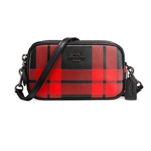 Coach Crossbody In Print Red Mount Plaid Leather
